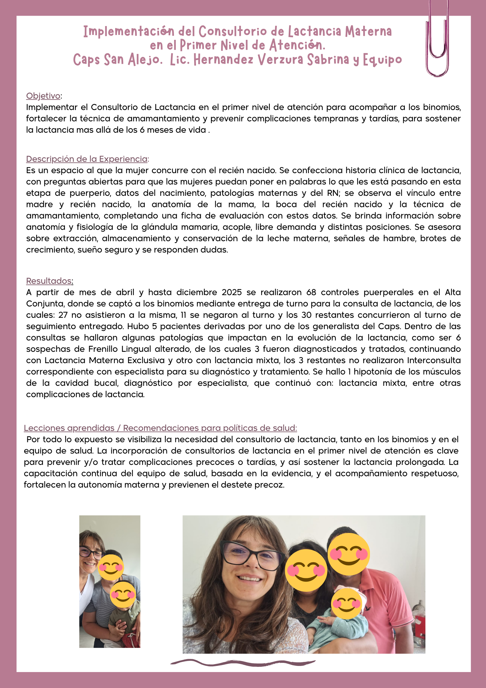 Implementación del Consultorio de Lactancia Materna